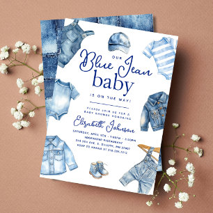 Invitation Baby Shower Moderne sur le Thème du Jean Bleu Bébé