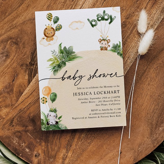 Invitation Baby shower moderne Tropical Jungle Safari Neutre (Créateur téléchargé)