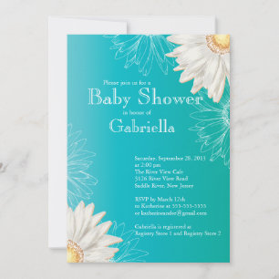 Invitation Baby shower moderne Turquoise & White Gerbera Dais