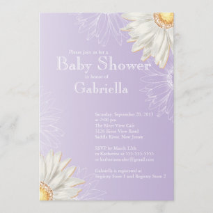 Invitation Baby shower moderne violet blanc Gerbera Daisy