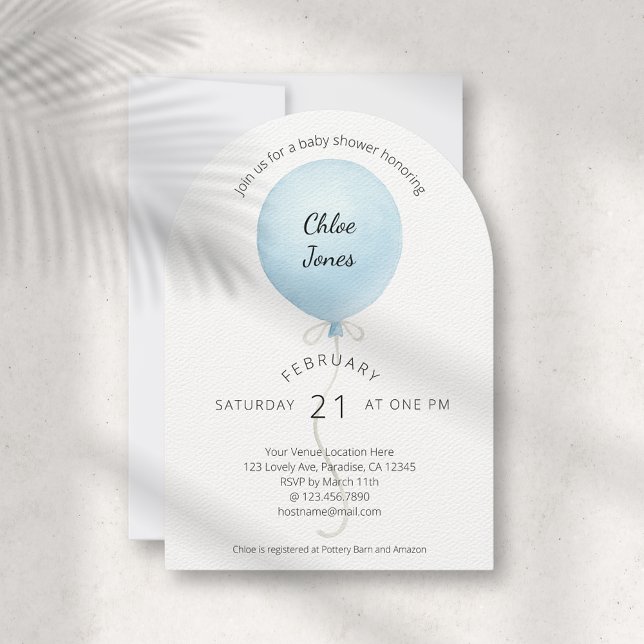 Invitation Baby shower moderne Watercolor Blue Balloon (Créateur téléchargé)