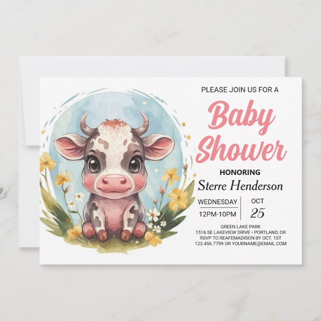 Invitation Baby shower moderne Whimsical Chic Cow (Devant)