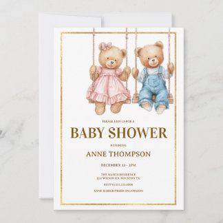 Invitation Baby shower modifiable - Ours en peluche mignon