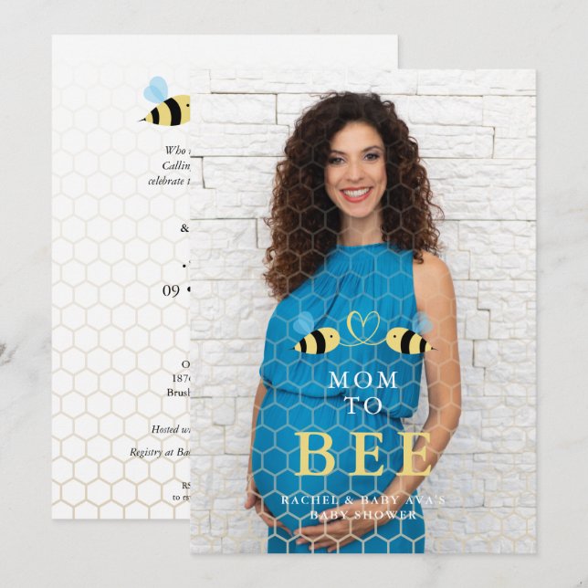 Invitation Baby Shower Mom to Bee Quote Bees Couple Photo (Devant / Derrière)