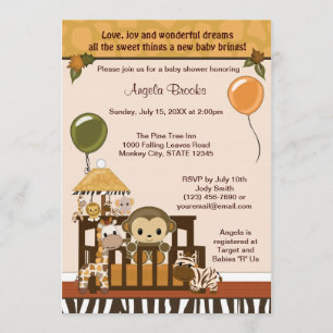 Invitation Baby shower MONKEY Fall Jungle Safari