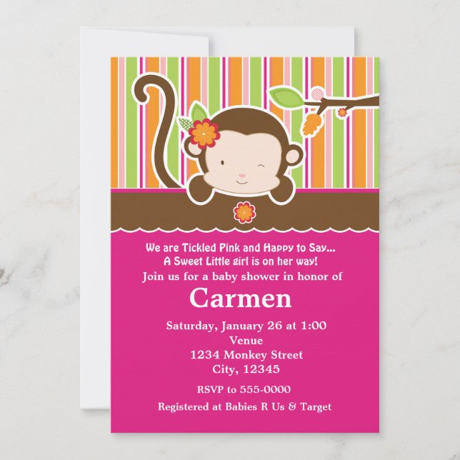 Invitation Baby shower Monkey Girl Boo (Devant)