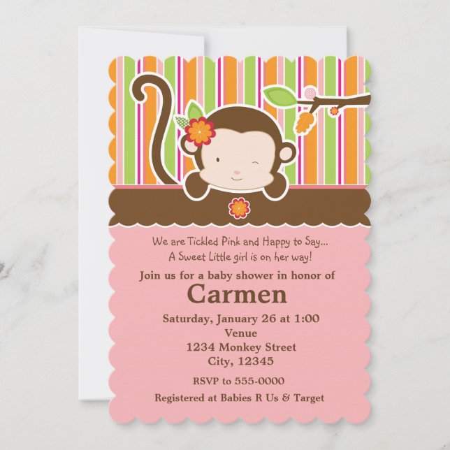 Invitation Baby shower Monkey Girl Boo (Devant)