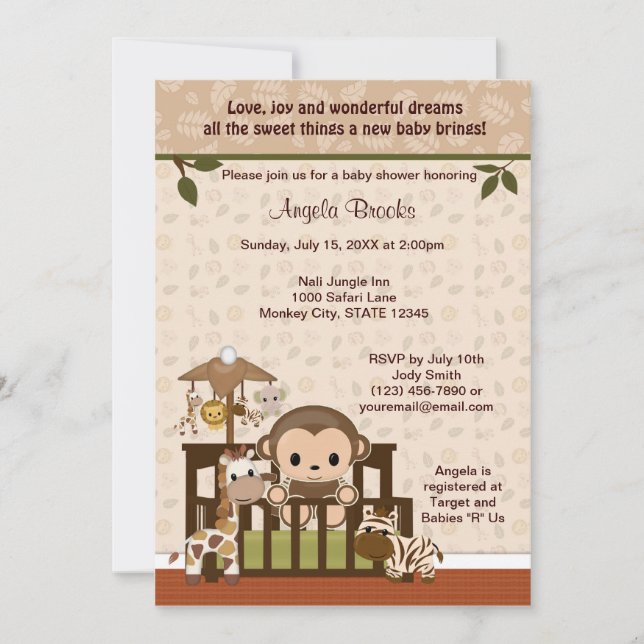 Invitation Baby shower MONKEY Nali Jungle NJM (Devant)