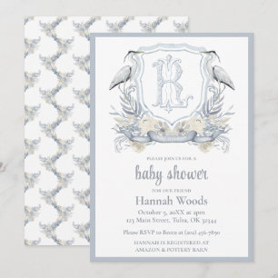 Invitation Baby Shower Monogramme de luxe Heron