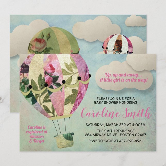 Invitation baby shower montgolfière (Devant / Derrière)