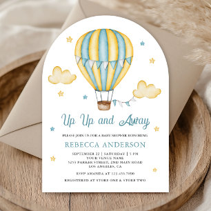Invitation Baby Shower Montgolfière Bleu Jaune Haut Haut