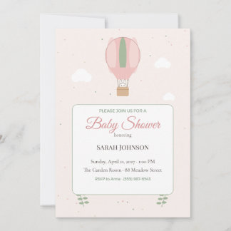Invitation Baby Shower Montgolfière Sage et Rose