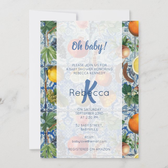 Invitation Baby shower Mosaïque Bleu Bleu Fruit (Devant)