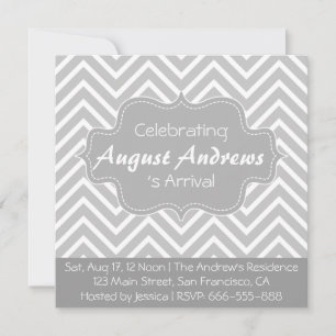 Invitation Baby Shower : motif chevron gris et blanc