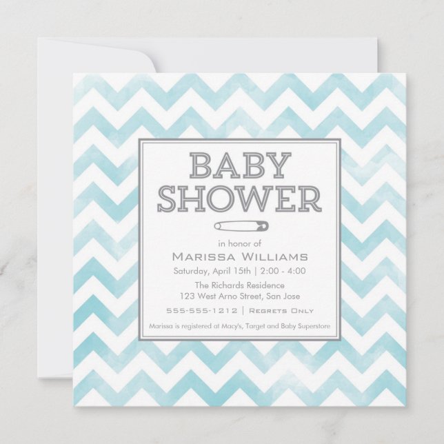 Invitation Baby shower motif Chevron invitation, aqua (Devant)