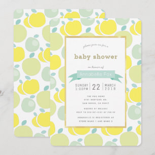 Invitation Baby shower Motif de pomme jaune vert