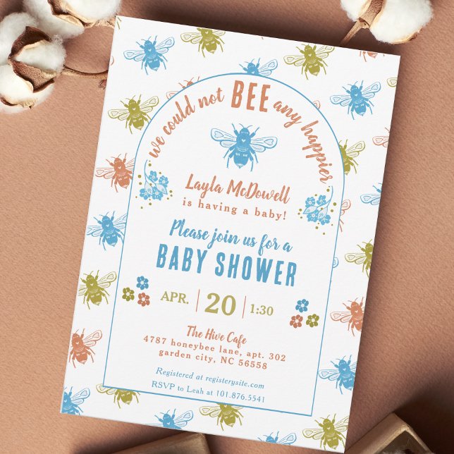 Invitation Baby shower Motif du timbre d'abeilles (Créateur téléchargé)
