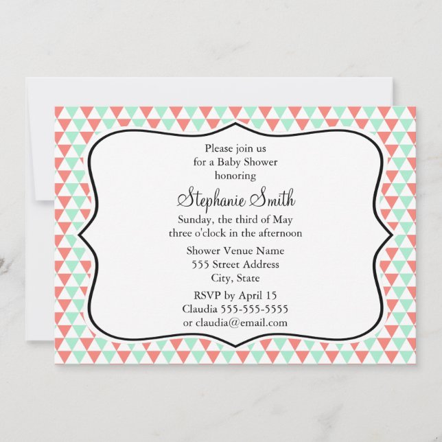 Invitation Baby shower Motif du triangle corail et menthe (Devant)