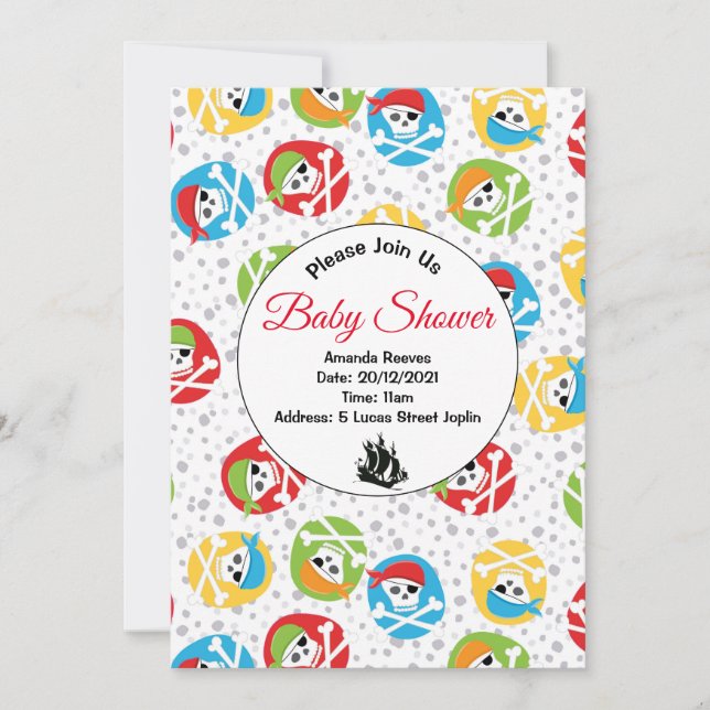 Invitation Baby shower Motif pirate (Devant)