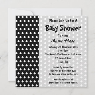 Invitation Baby shower, Motif Polka noir et blanc.