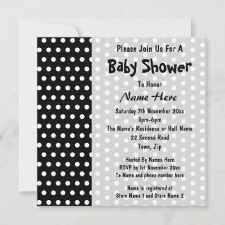 Invitation Baby shower, Motif Polka noir et blanc.