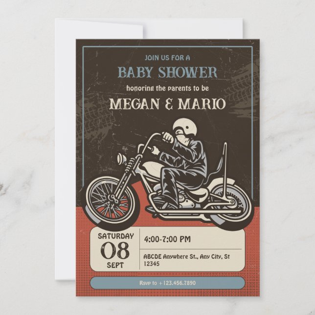 Invitation Baby shower motocycliste (Devant)