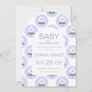 Invitation Baby shower mou violet rose pâle Fleur marguerite
