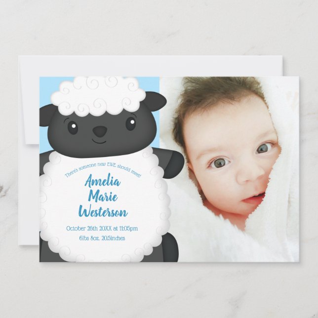 Invitation Baby shower mouton bleu (Devant)