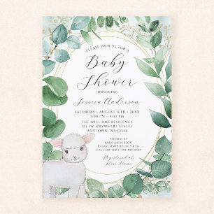 Invitation Baby-Shower Mouton Verdure d'Eucalyptus