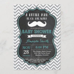 Invitation Baby shower Mustache Aqua et Grey