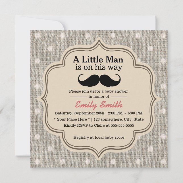 Invitation Baby shower Mustache Boy Russe Pois (Devant)