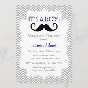 Invitation Baby shower Mustache Gray Chevron
