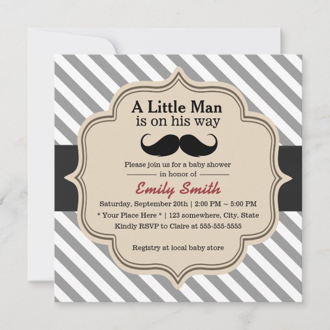Invitation Baby shower Mustache Little Man (Devant)