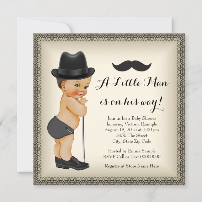 Invitation Baby shower Mustache Little Man (Devant)