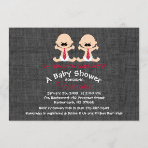 Invitation Baby shower Mustache Twin Boy