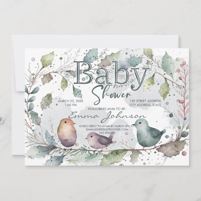 Invitation Baby shower naturel Watecolor (Devant)