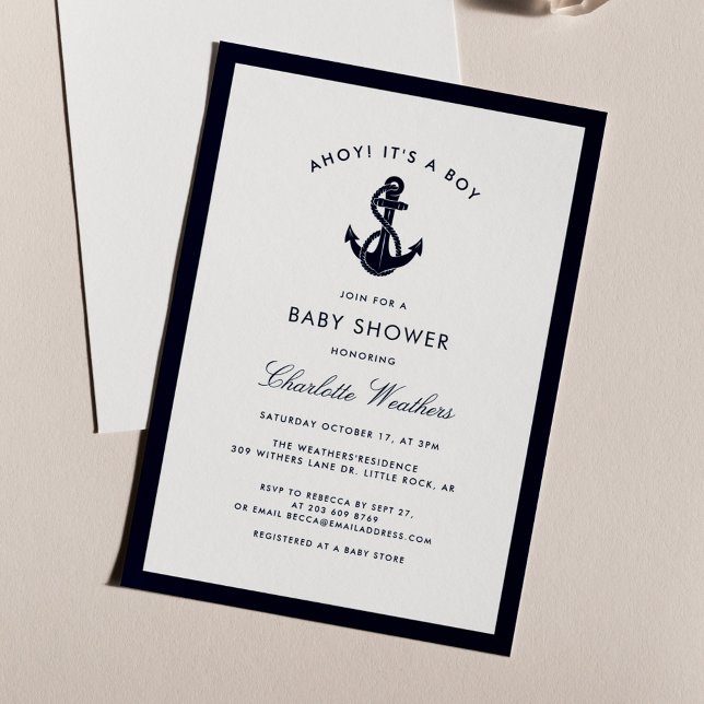 Invitation Baby shower Nautical Boy (Boy Baby Shower Nautical Anchor Invitation)