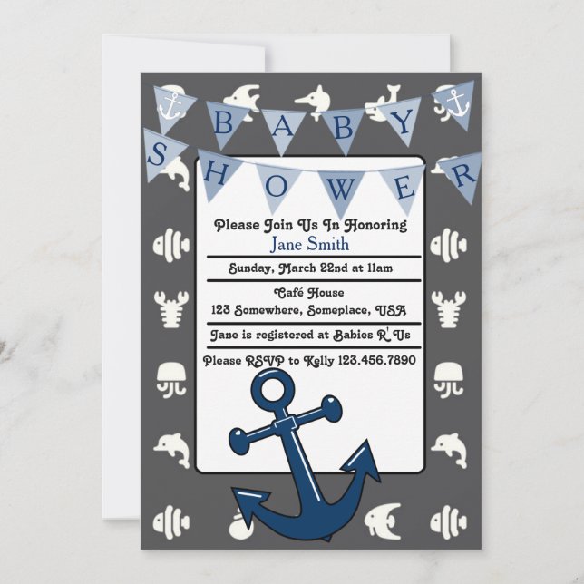 Invitation Baby shower Nautical Boy (Devant)