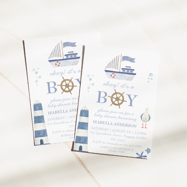 Invitation Baby shower Nautical Sailboat Boy (Créateur téléchargé)