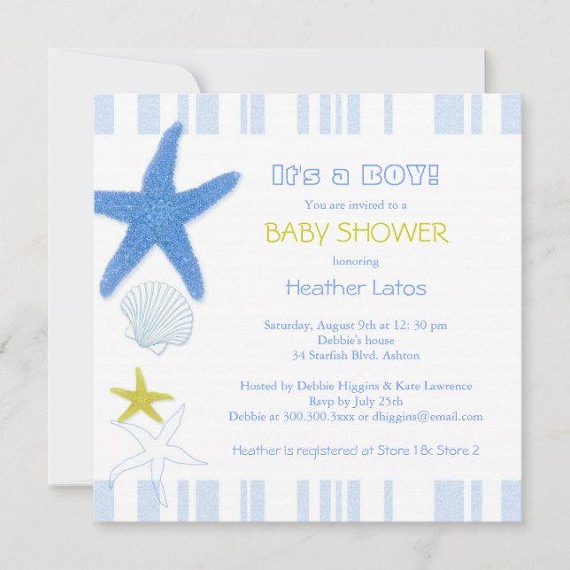 Invitation Baby shower Nautical Starfish Baby Boy (Devant)