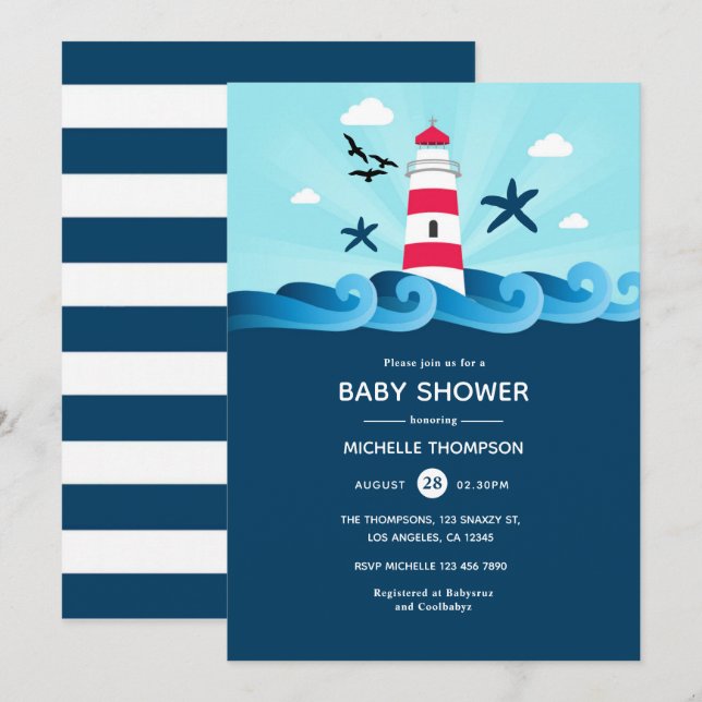 Invitation Baby shower nautique (Devant / Derrière)