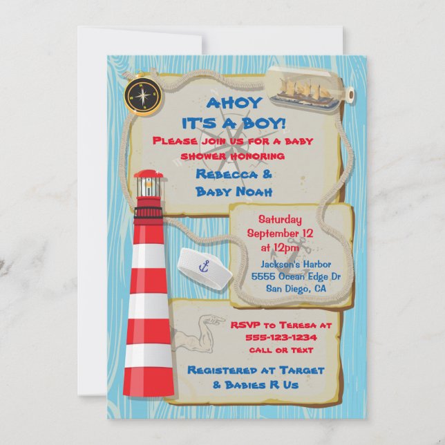 Invitation Baby shower nautique (Devant)
