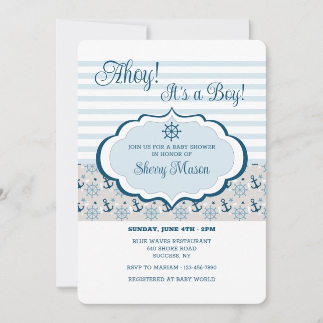 Invitation Baby shower nautique (Devant)