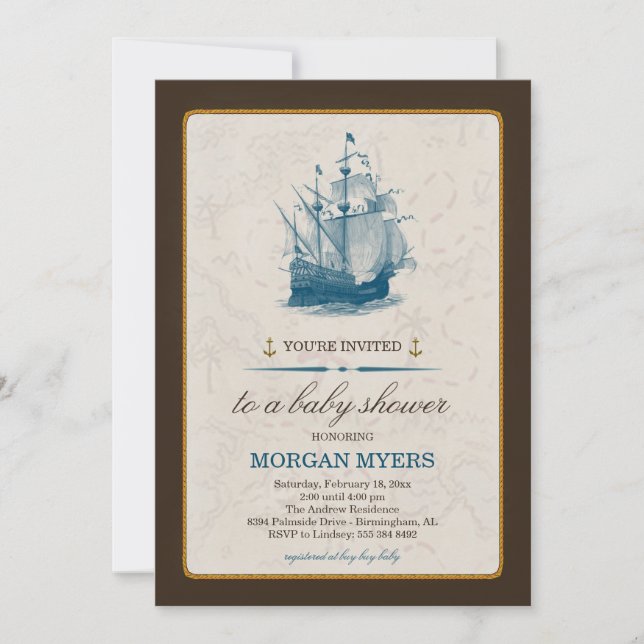 Invitation Baby shower nautique (Devant)