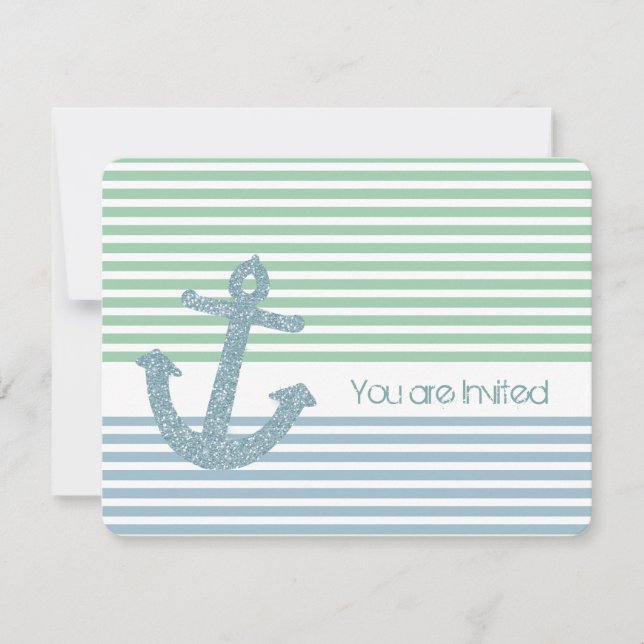 Invitation Baby shower nautique à la menthe et aux rayures bl (Devant)