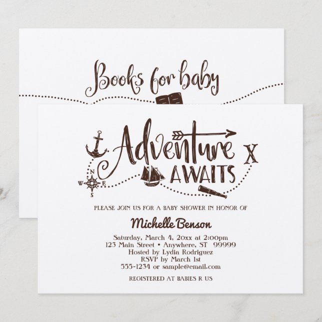 Invitation Baby shower nautique "Adventure Await" (Devant / Derrière)