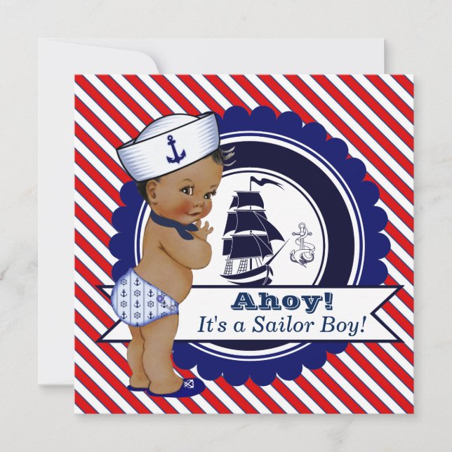 Invitation Baby shower nautique africain américain Boy (Devant)