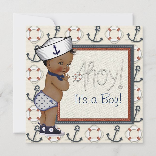 Invitation Baby shower nautique afro-américain (Devant)