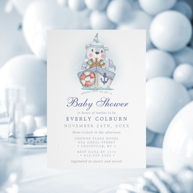 Invitation Baby shower Nautique Bear Sailboat (Créateur téléchargé)
