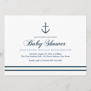 Invitation Baby shower nautique bleu et blanc